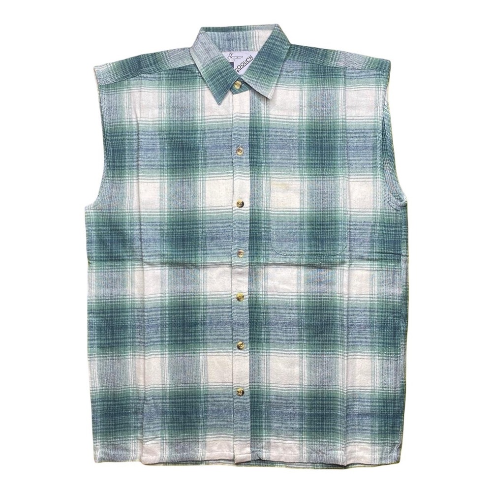 Vintage 90s‎ Goouch sleeveless button down plaid flannel-like shirt MEDIUM